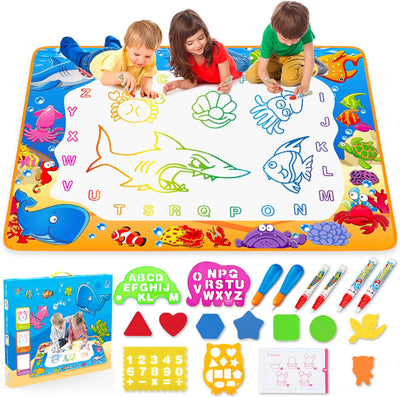 Water Doodle Mat - Kids Painting Writing Color Doodle Drawing Mat Toy Bring Magic Pens Educational Toys for Age 2 3 4 5 6 7 Year Old Girls Boys Age Toddler Gift