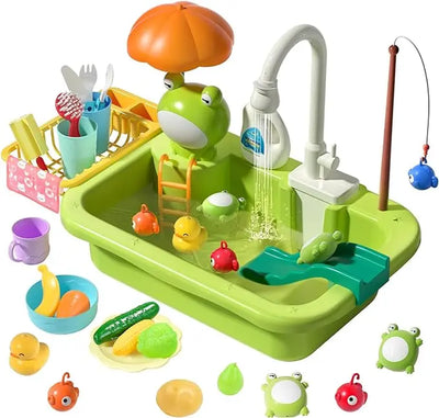 Cute Stone CS606004 Play Sink Toy with Running Water, the Little Ones Play Kitchen Accessories with Automatic Water Circulation, Pool Floating Fishing Game Gift for Mom Mother'S Day