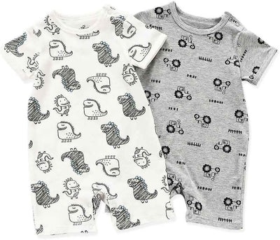 Baby Boy Rompers Short Sleeve Snap Toddler Summer Cotton Clothes 2-Pack