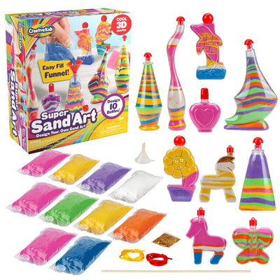 DIY Super Sand Art and Crafts Activity Kit for Kids – 10 X Sand Art Bottles, 9 X Vibrant Colored Sand Bags & 1 X Glitter Bag – STEM Playset - Craft Gift for Boys & Girls 6 +