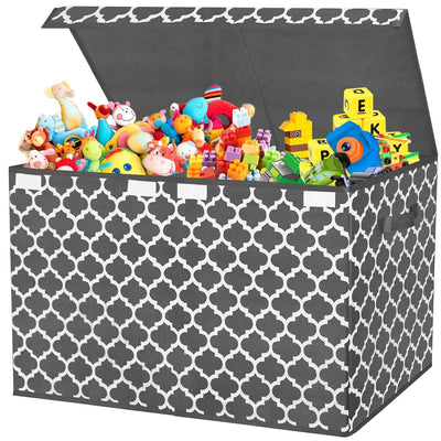 Toy Chest Box for Boys, Girls, Kids, Large Collapsible Storage Bins Container with Flip-Top Lid & Divider for Nursery, Playroom, Closet, Stuffed Animal, Sturdy Home Organization, Grey