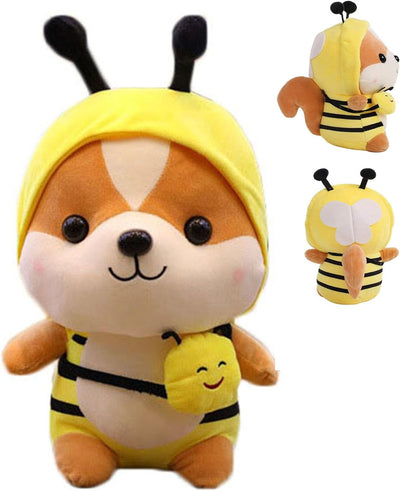 Squirrel-Bee Stuffed Animal Squirrel Wearing Bumble Bee Costume Plushies Chipmuck Dressed as Cute Honeybee Plush Toys Chipmuck for Kids Stuffed Shiba Inu Animals Gift for Lover 10 Inch